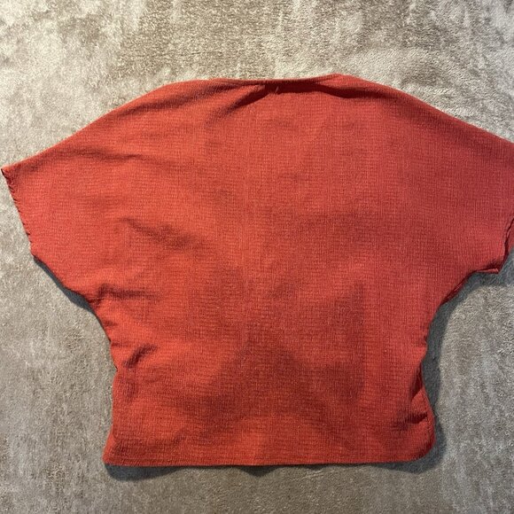 Zara Shirt Women's Medium Twist Front Burnt Orange Deep Vneck Top Scrunched - Picture 4 of 6